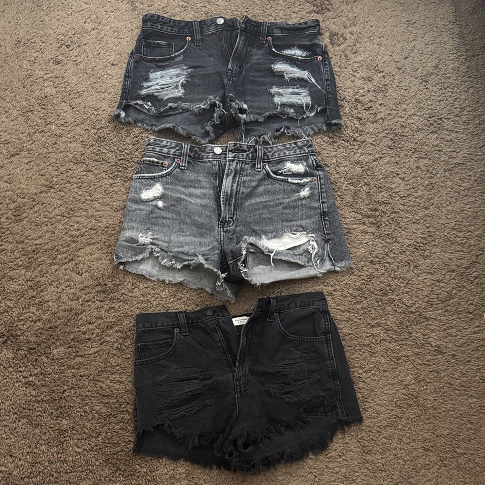Stylish Distressed Denim Shorts - Black and Gray